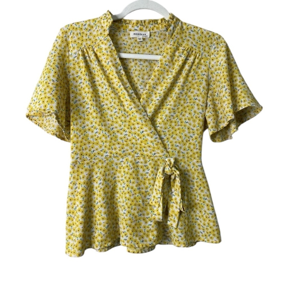Monteau Yellow Floral Wrap Blouse